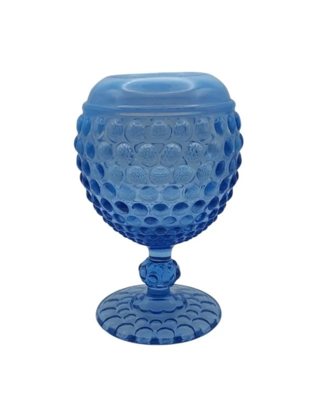 Imperial Glass Ball Pedestal Vase Blue Opalescent Hobnail Rose Bowl Vintage